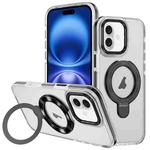 For iPhone 16 Two Color TPU Hybrid Acrylic MagSafe Magnetic Holder Phone Case(Black)