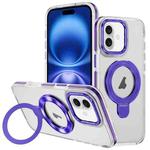 For iPhone 16 Two Color TPU Hybrid Acrylic MagSafe Magnetic Holder Phone Case(Purple)