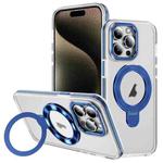 For iPhone 15 Pro Max Two Color TPU Hybrid Acrylic MagSafe Magnetic Holder Phone Case(Blue)