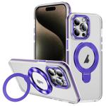 For iPhone 15 Pro Max Two Color TPU Hybrid Acrylic MagSafe Magnetic Holder Phone Case(Purple)