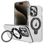 For iPhone 15 Pro Two Color TPU Hybrid Acrylic MagSafe Magnetic Holder Phone Case(Black)
