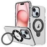 For iPhone 15 Plus Two Color TPU Hybrid Acrylic MagSafe Magnetic Holder Phone Case(Black)