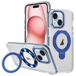 For iPhone 15 Plus Two Color TPU Hybrid Acrylic MagSafe Magnetic Holder Phone Case(Blue)