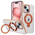 For iPhone 15 Two Color TPU Hybrid Acrylic MagSafe Magnetic Holder Phone Case(Orange)