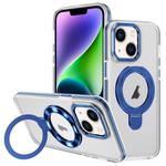 For iPhone 14 Plus Two Color TPU Hybrid Acrylic MagSafe Magnetic Holder Phone Case(Blue)