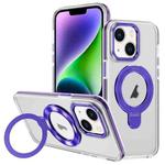 For iPhone 14 Two Color TPU Hybrid Acrylic MagSafe Magnetic Holder Phone Case(Purple)