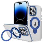 For iPhone 14 Pro Two Color TPU Hybrid Acrylic MagSafe Magnetic Holder Phone Case(Blue)