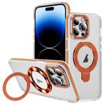 For iPhone 14 Pro Max Two Color TPU Hybrid Acrylic MagSafe Magnetic Holder Phone Case(Orange)