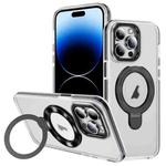 For iPhone 14 Pro Max Two Color TPU Hybrid Acrylic MagSafe Magnetic Holder Phone Case(Black)