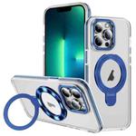 For iPhone 13 Pro Max Two Color TPU Hybrid Acrylic MagSafe Magnetic Holder Phone Case(Blue)