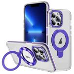 For iPhone 13 Pro Two Color TPU Hybrid Acrylic MagSafe Magnetic Holder Phone Case(Purple)