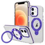 For iPhone 12 Two Color TPU Hybrid Acrylic MagSafe Magnetic Holder Phone Case(Purple)
