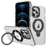 For iPhone 12 Pro Max Two Color TPU Hybrid Acrylic MagSafe Magnetic Holder Phone Case(Black)