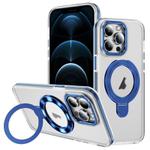 For iPhone 12 Pro Max Two Color TPU Hybrid Acrylic MagSafe Magnetic Holder Phone Case(Blue)