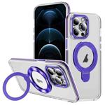 For iPhone 12 Pro Max Two Color TPU Hybrid Acrylic MagSafe Magnetic Holder Phone Case(Purple)