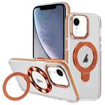 For iPhone XR Two Color TPU Hybrid Acrylic MagSafe Magnetic Holder Phone Case(Orange)