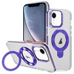 For iPhone XR Two Color TPU Hybrid Acrylic MagSafe Magnetic Holder Phone Case(Purple)