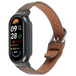 For Xiaomi Smart Band 9 PC Case Integrated Microfiber Leather Watch Band(Black+Coffee)