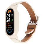 For Xiaomi Smart Band 9 PC Case Integrated Microfiber Leather Watch Band(Beige+Beige White)