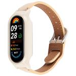 For Xiaomi Smart Band 9 PC Case Integrated Microfiber Leather Watch Band(Beige+Retro White)