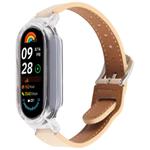 For Xiaomi Smart Band 9 PC Case Integrated Microfiber Leather Watch Band(Transparent+Retro White)