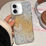 For iPhone 16 Butterflies Starry Sky Gradient IMD Phone Case(Yellow)