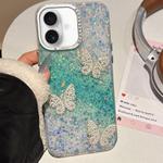 For iPhone 16 Butterflies Starry Sky Gradient IMD Phone Case(Green)