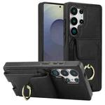 For Samsung Galaxy S25 Ultra 5G Elastic Card Bag Ring Holder Phone Case(Black)
