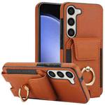 For Samsung Galaxy S25+ 5G Elastic Card Bag Ring Holder Phone Case(Brown)