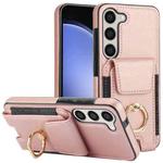 For Samsung Galaxy S25+ 5G Elastic Card Bag Ring Holder Phone Case(Rose Gold)