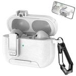 For AirPods Pro 2 Leather Texture Wireless Earphones Case with Hook & Holder(White)