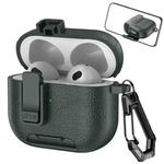 For AirPods 3 Leather Texture Wireless Earphones Case with Hook & Holder(Army Green)
