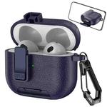 For AirPods 3 Leather Texture Wireless Earphones Case with Hook & Holder(Dark Blue)