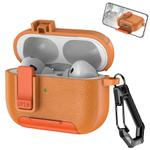 For AirPods Pro Leather Texture Wireless Earphones Case with Hook & Holder(Orange)