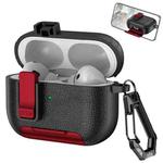 For AirPods Pro Leather Texture Wireless Earphones Case with Hook & Holder(Black Red)