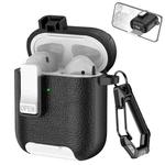 For AirPods 1 / 2 Leather Texture Wireless Earphones Case with Hook & Holder(Black White)