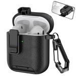 For AirPods 1 / 2 Leather Texture Wireless Earphones Case with Hook & Holder(Black)