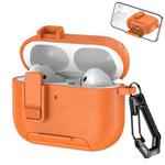 For AirPods Pro 3 Leather Texture Wireless Earphones Case with Hook & Holder(Orange)