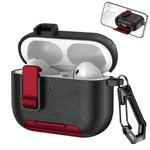For AirPods Pro 3 Leather Texture Wireless Earphones Case with Hook & Holder(Black Red)