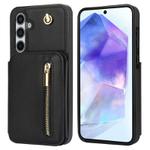 For Samsung Galaxy A55 5G YM006 Skin Feel Zipper Card Bag Phone Case with Dual Lanyard(Black)