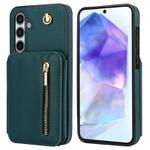 For Samsung Galaxy A55 5G YM006 Skin Feel Zipper Card Bag Phone Case with Dual Lanyard(Green)