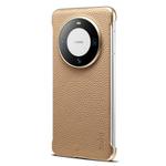 For Huawei Mate 60 Pro Denior A20 Genuine Leather Litchi Texture MagSafe Frameless Phone Case(Khaki)