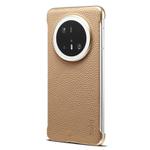 For Huawei Mate 70 Pro Denior A20 Genuine Leather Litchi Texture MagSafe Frameless Phone Case(Khaki)