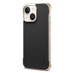 For iPhone 15 Plus / 14 Plus Denior A20 Genuine Leather Litchi Texture MagSafe Frameless Phone Case(Black)
