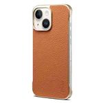 For iPhone 15 Plus / 14 Plus Denior A20 Genuine Leather Litchi Texture MagSafe Frameless Phone Case(Brown)