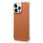 For iPhone 15 Pro Denior A20 Genuine Leather Litchi Texture MagSafe Frameless Phone Case(Brown)
