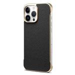 For iPhone 15 Pro Max Denior A20 Genuine Leather Litchi Texture MagSafe Frameless Phone Case(Black)