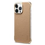 For iPhone 15 Pro Max Denior A20 Genuine Leather Litchi Texture MagSafe Frameless Phone Case(Khaki)
