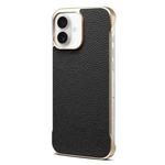 For iPhone 16 Denior A20 Genuine Leather Litchi Texture MagSafe Frameless Phone Case(Black)