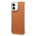 For iPhone 16 Denior A20 Genuine Leather Litchi Texture MagSafe Frameless Phone Case(Brown)